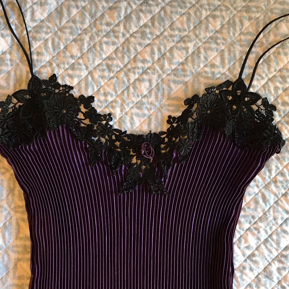 JONQUIL BY DIANE SAMANDI Gorgeous Grape Purple Black Pleated NWOT Lacy N… - Picture 4 of 13
